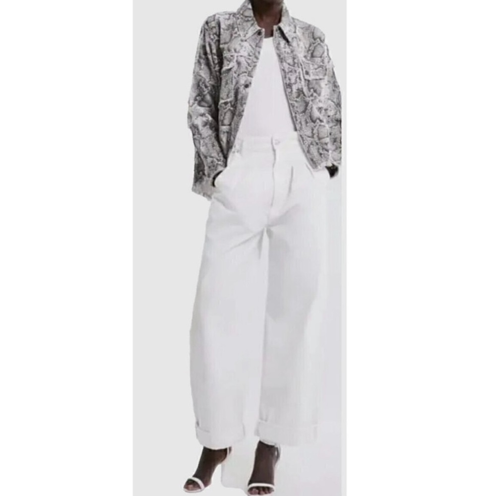 ZARA Snake Print Studded Oversize Jean Jacket